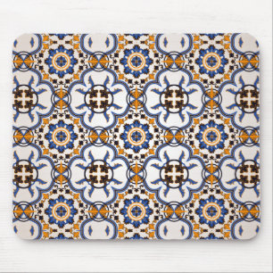 Mousepad Teste padrão amarelo azul de Azulejo do portuguê