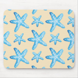 Mousepad Teste padrão azul da estrela do mar da aguarela