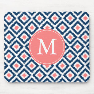 Mousepad Teste padrão azul Monogrammed de Ikat dos