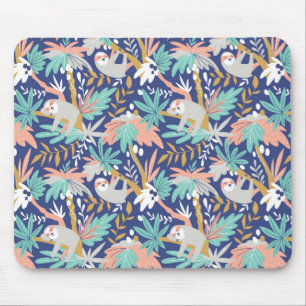 Mousepad Teste padrão azul tropical da preguiça