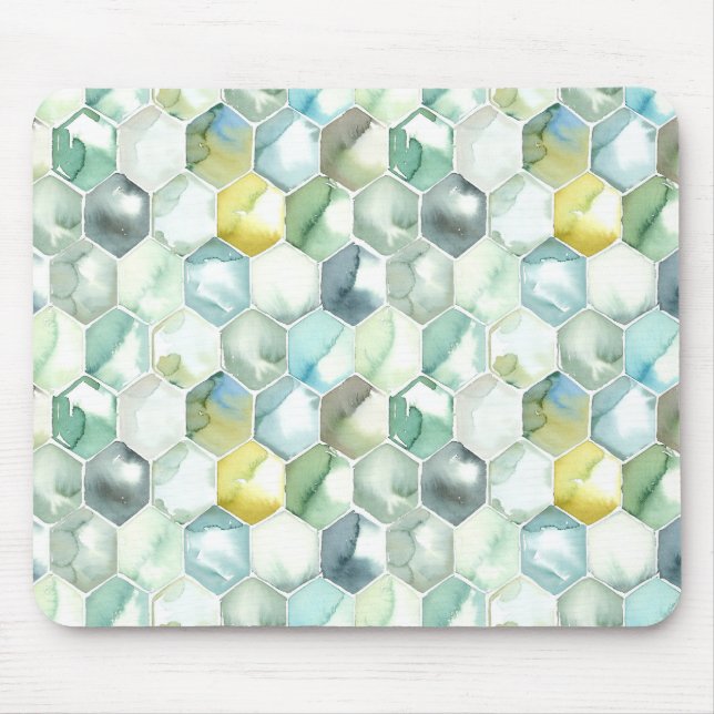 Mousepad Teste padrão azul & verde de Honycomb do Aquarelle (Frente)