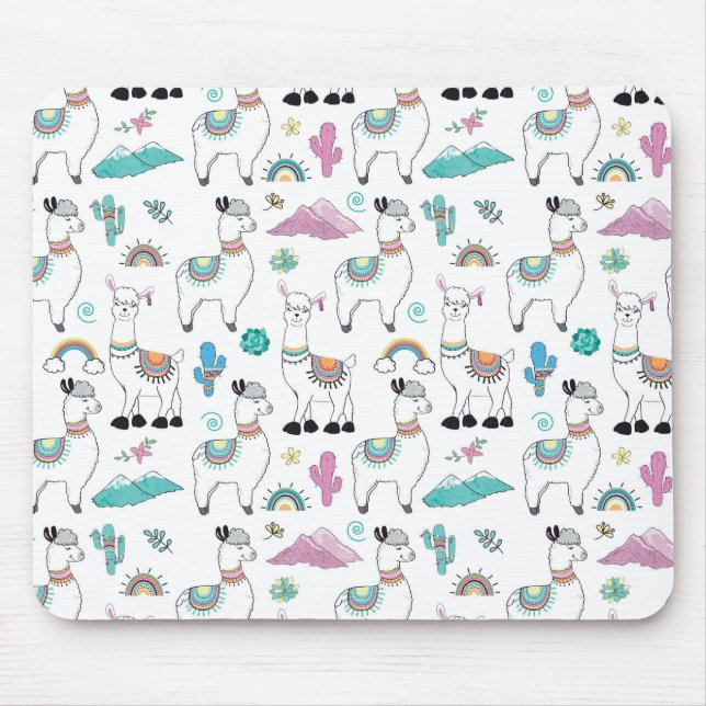 Mousepad Teste padrão bonito do lama dos desenhos animados (Frente)