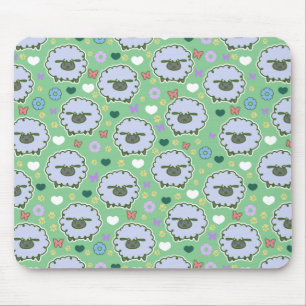 Mousepad Teste padrão bonito do verde dos carneiros branco
