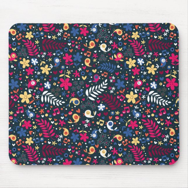 Mousepad teste padrão bonito dos pássaros e de flores (Frente)