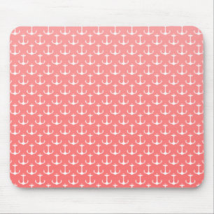 Mousepad Teste padrão branco cor-de-rosa coral náutico da