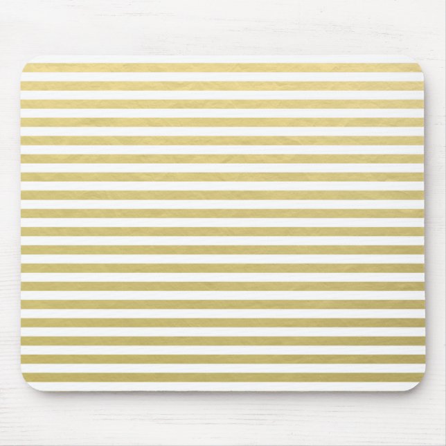 Mousepad Teste padrão branco das listras da folha Dourado (Frente)