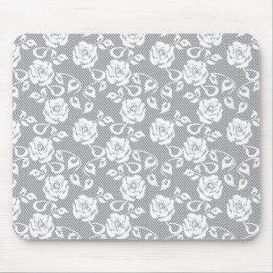Mousepad Teste padrão branco do laço no fundo cinzento
