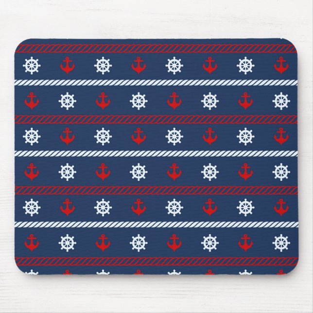 Mousepad Teste padrão branco e azul vermelho do oceano (Frente)