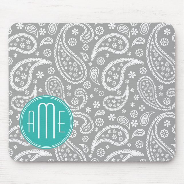 Mousepad Teste padrão cinzento floral chique de Paisley & (Frente)