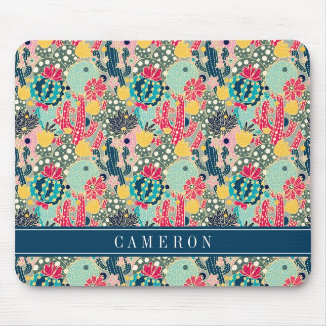 Mousepad Teste padrão colorido do cacto das bolinhas (Frente)