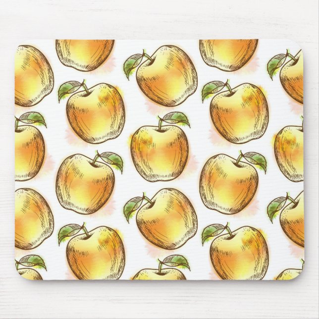Mousepad Teste padrão com maçã amarela (Frente)