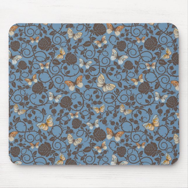 Mousepad teste padrão com rosas e borboleta (Frente)