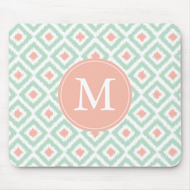 Mousepad Teste padrão coral Monogrammed de Ikat dos (Frente)