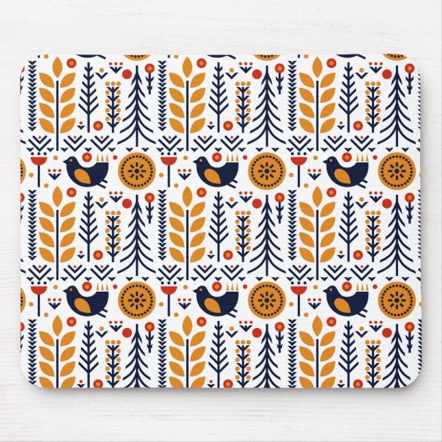 Mousepad Teste padrão da arte popular do pássaro do outono (Frente)