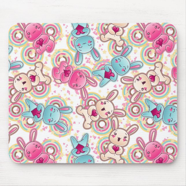 Mousepad Teste padrão da criança de Kawaii com Doodles (Frente)