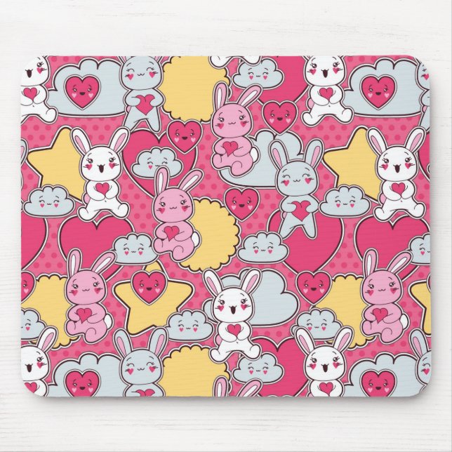 Mousepad Teste padrão da criança de Kawaii com Doodles (Frente)