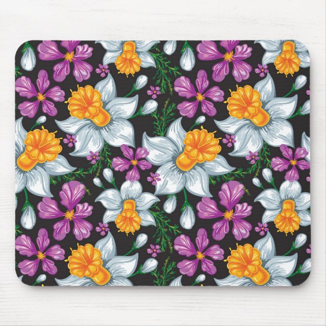 Mousepad Teste padrão da elegância com flores 2 do narciso (Frente)