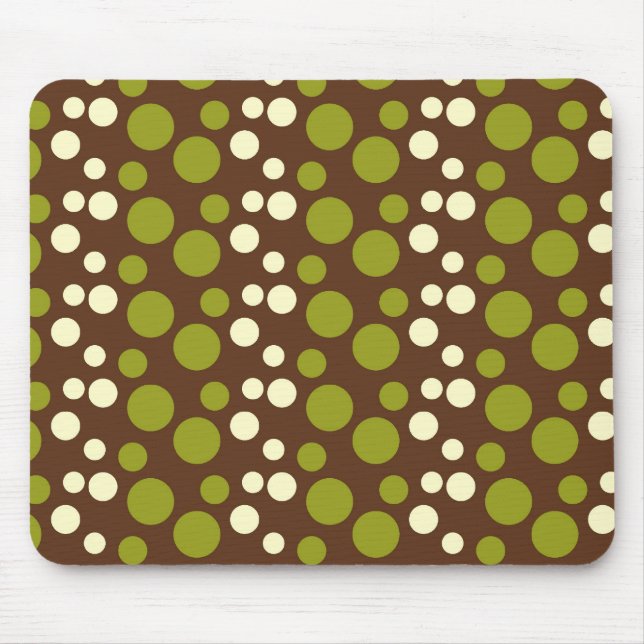 Mousepad Teste padrão de bolinhas branco verde de Brown (Frente)