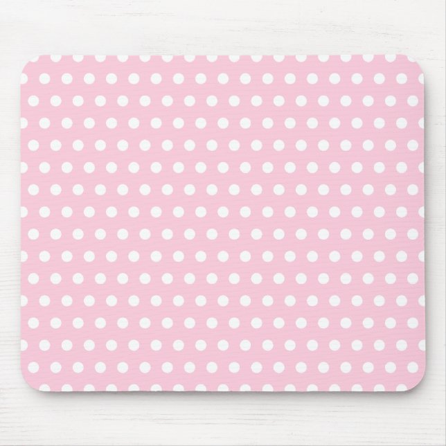 Mousepad Teste padrão de bolinhas cor-de-rosa e branco. (Frente)