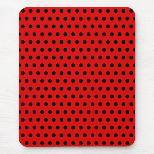 Mousepad Teste padrão de bolinhas vermelho e preto. (Frente)