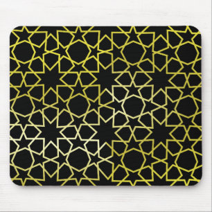 Mousepad Teste padrão de estrelas Dourado no preto