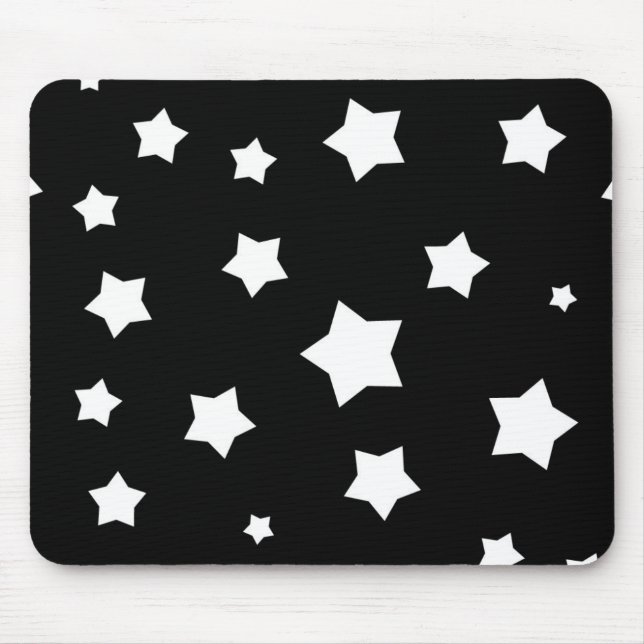 Mousepad Teste padrão de estrelas preto e branco (Frente)