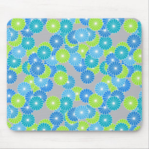 Mousepad Teste padrão de flor do art deco - azul e verde
