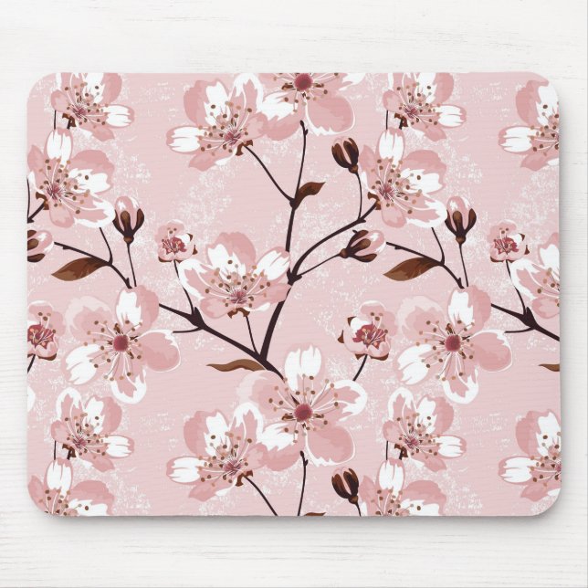Mousepad Teste padrão de flores da flor de cerejeira (Frente)