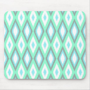 Mousepad Teste padrão de Ikat da hortelã e da turquesa