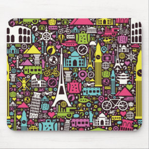 Mousepad Teste padrão de néon dos ícones do mundo