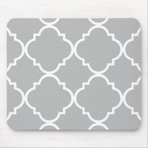 Mousepad Teste padrão de Quatrefoil do branco cinzento