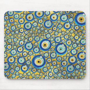 Mousepad Teste padrão de vidro azul grego do amuleto do