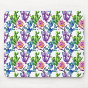 Mousepad Teste padrão do cacto do Wildflower da aguarela