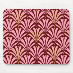 Mousepad Teste padrão do fã do art deco - rosa e marrom