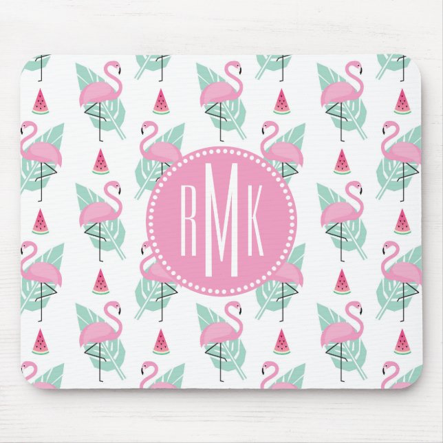 Mousepad Teste padrão do Pastel do flamingo & da melancia (Frente)