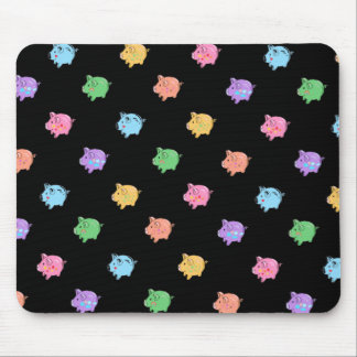 Mousepad Teste padrão do porco do arco-íris no preto