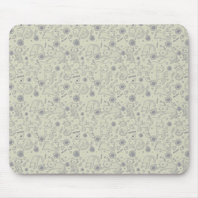Mousepad Teste padrão dos desenhos animados com gatos (Frente)