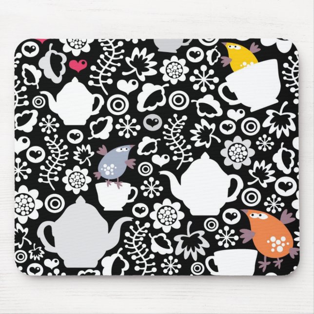 Mousepad Teste padrão dos pássaros e dos copos (Frente)