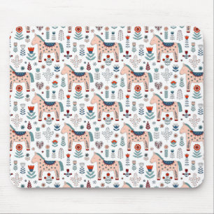 Mousepad Teste padrão escandinavo da arte popular do caval
