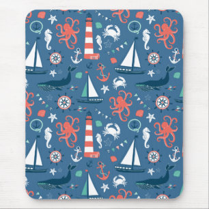 Mousepad Teste padrão feminino do marinheiro retro náutic
