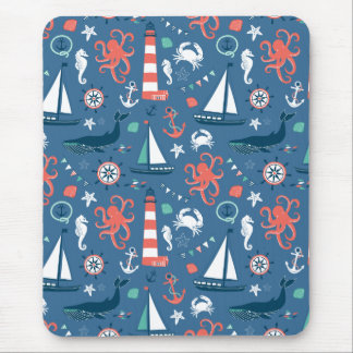 Mousepad Teste padrão feminino do marinheiro retro náutico