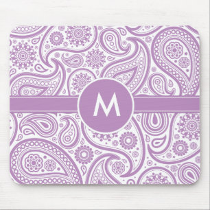 Mousepad Teste padrão floral branco roxo de Paisley