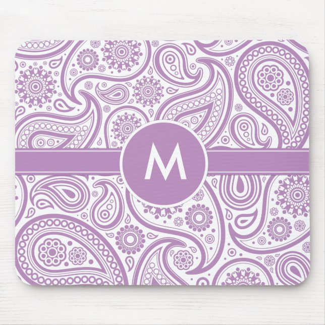 Mousepad Teste padrão floral branco roxo de Paisley (Frente)