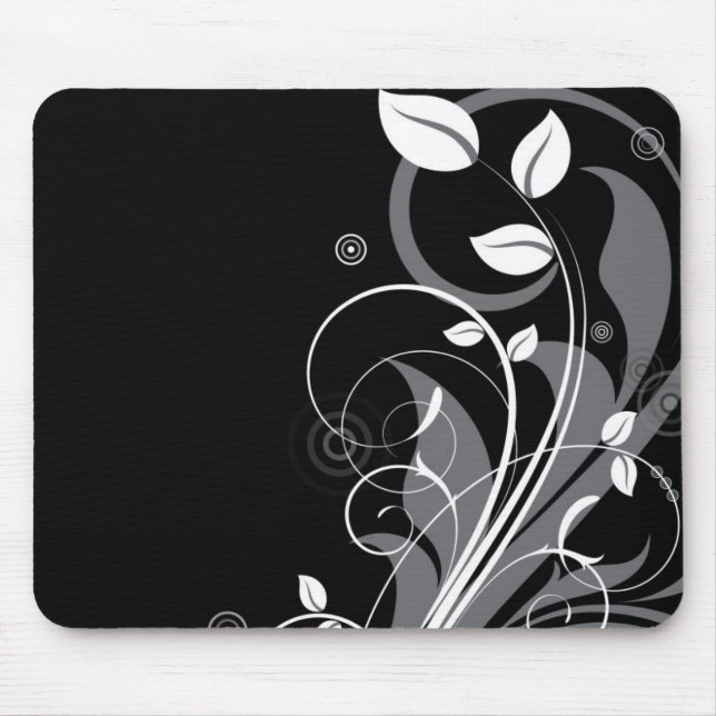 Mousepad Teste padrão floral cinzento no preto (Frente)