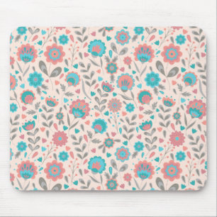 Mousepad Teste padrão floral da arte popular da cerceta &