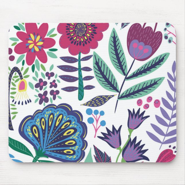 Mousepad Teste padrão floral da arte popular magenta (Frente)