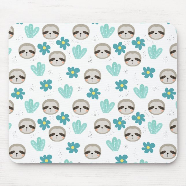 Mousepad Teste padrão floral da preguiça doce (Frente)