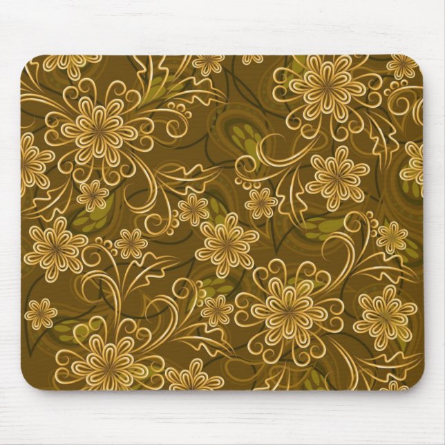 Mousepad Teste padrão floral do vintage dourado (Frente)