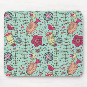 Mousepad Teste padrão floral dos desenhos animados com