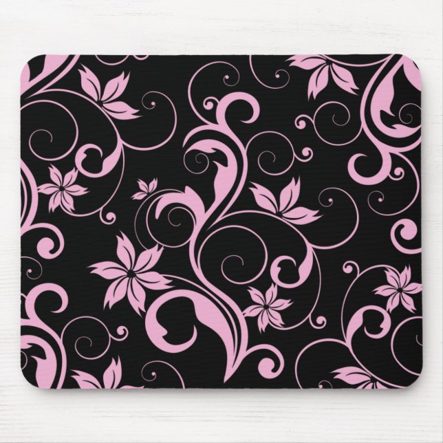 Mousepad Teste padrão floral moderno retro cor-de-rosa (Frente)